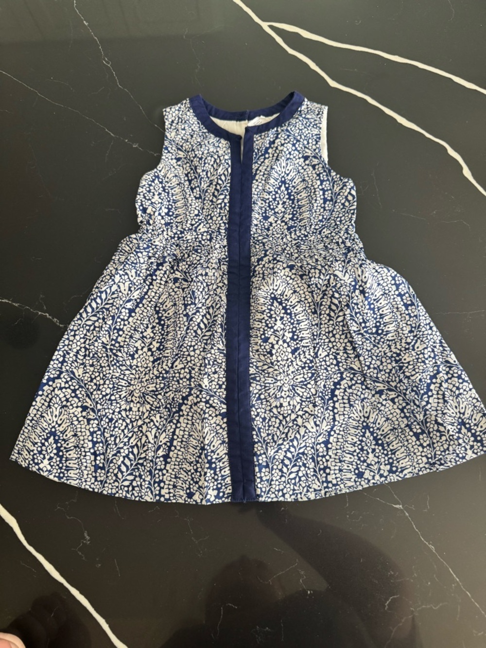 Crewcuts Navy and White Sleeveless Printed‎ Dress
